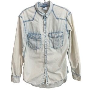 H&M &Denim Womens Light Wash Western Snap Front Denim Shirt US 6‎